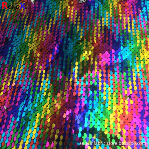 Rainbow Colorful red Sequin Embroidery Fabric